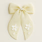 Choko Lemony Organza Bow Alligator Hairclip - Cotton Flower and Pearl Embellishments