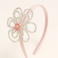 Choko Blue Floral Beaded Hairband with Pearls - Pink, Off White