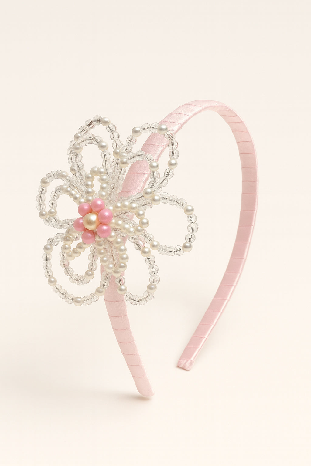 Choko Blue Floral Beaded Hairband with Pearls - Pink, Off White