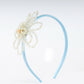 Choko Blue Floral Beaded Hairband with Pearls - Blue, OffWhite
