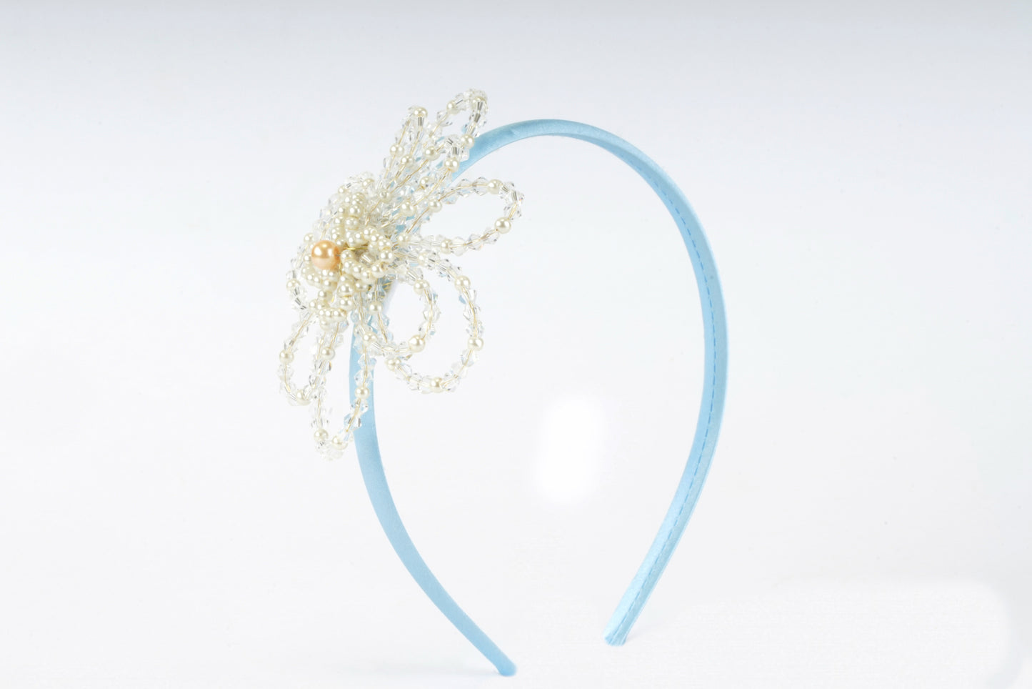 Choko Blue Floral Beaded Hairband with Pearls - Blue, OffWhite
