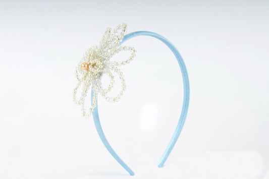 Choko Blue Floral Beaded Hairband with Pearls - Blue, OffWhite