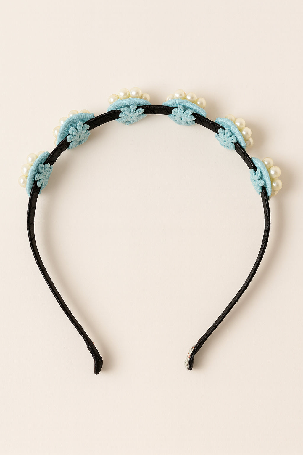 Choko Beaded Floral Pearl Hairband Hair Accessory with Rhinestones and Flowers for Girls - Blue