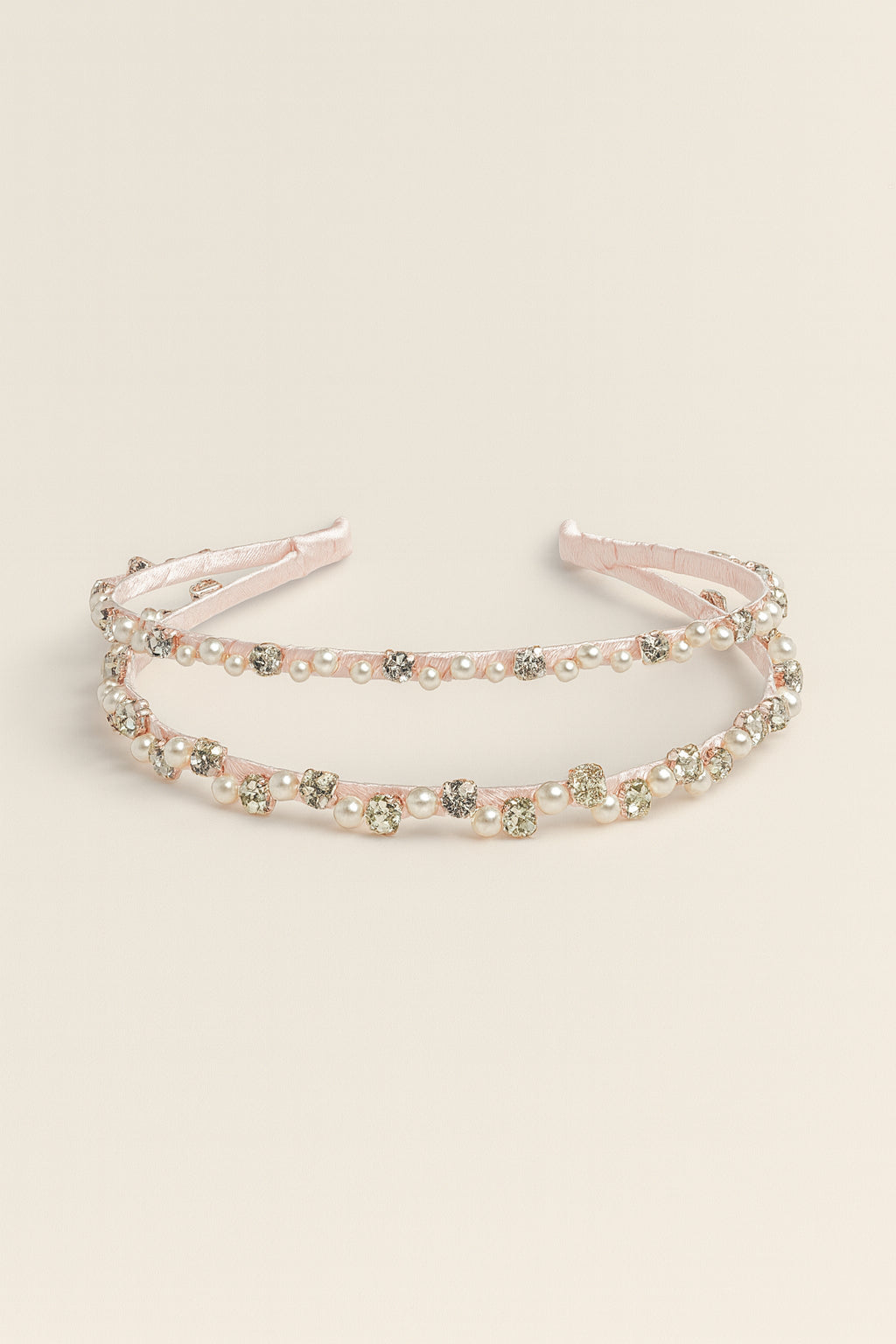 Choko Double Row Pearl Rhinestone Hairband with Classic Charm and Sparkle for Girls - White