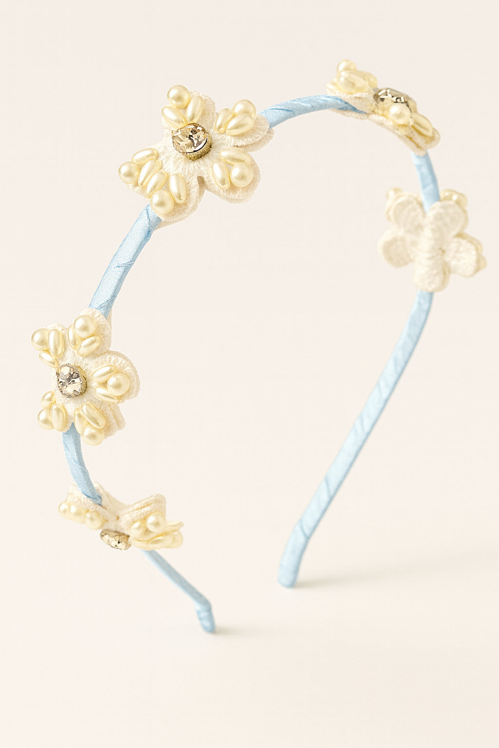 Choko Floral Beaded Hairband with Garden-Inspired Beads and Soft Hue for Girls - Light Blue