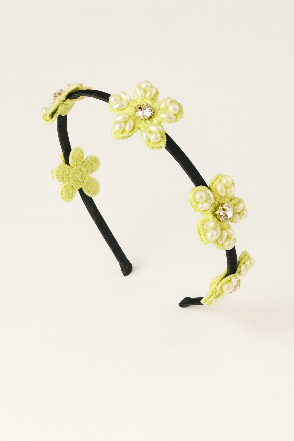 Choko Beaded Floral Hairband Hair Accessory with Pearly Details & Spring Charm for Girls - Green