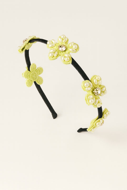 Choko Beaded Floral Hairband Hair Accessory with Pearly Details & Spring Charm for Girls - Green