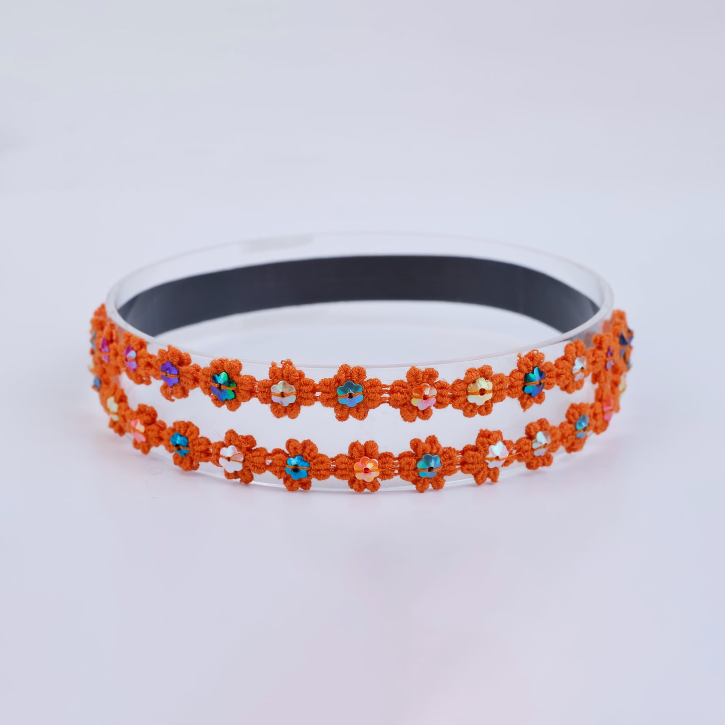 Choko Floral Sequin Crochet Hairband Handcrafted with Cheerful Crochet Flower for Girls - Orange
