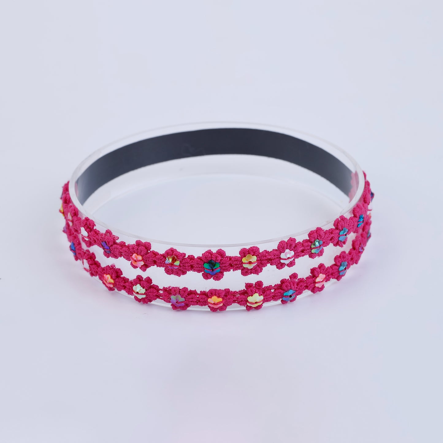 Choko Floral Sequin Crochet Hairband Handcrafted with Delicate Flower Accents for Girls - Berry Pink