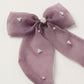 Choko Pearl Studded Bow Hairclip Chiffon with Elegant Pearl Embellishments for Girls - Lavender