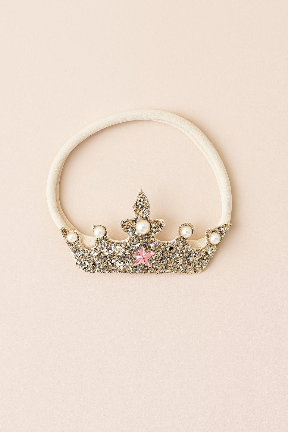 Choko Glitter Crown Birthday Headband with Pearls & Pink Star for Girls - Silver - Kids Accessory