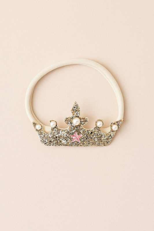 Choko Glitter Crown Birthday Headband with Pearls & Pink Star for Girls - Silver - Kids Accessory