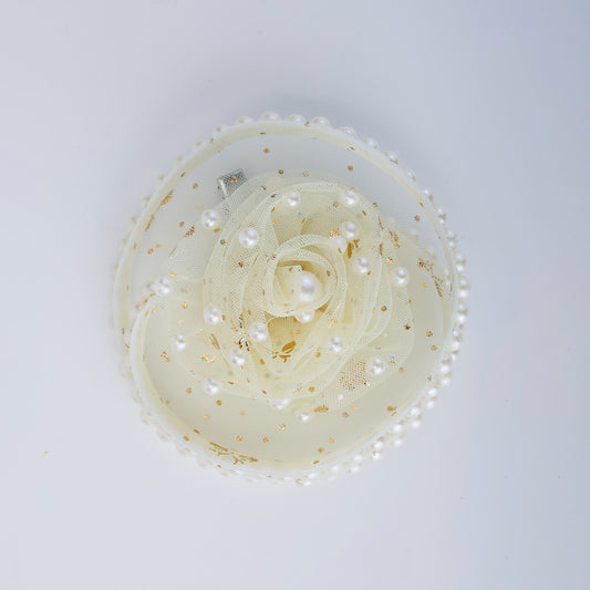 Choko Pearl & Gold Polka Dot Hairclip with Vintage Charm for Girls - Off White kids hair accessory