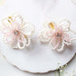 Choko Pair Of Crystal & Pearls Embellished Flower On Alligator Hair Clip - Off White & Pink