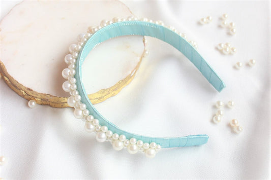Choko Queen’s Glory Statement Pearl Hair Band - Sky Blue