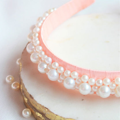 Choko Pearl Embellished Hairband for Girls | Elegant Party & Occasion Headband | Peach