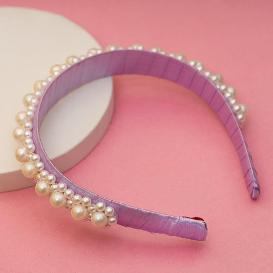 Choko Pearl Embellished Hairband for Girls | Elegant Party & Occasion Headband | purple