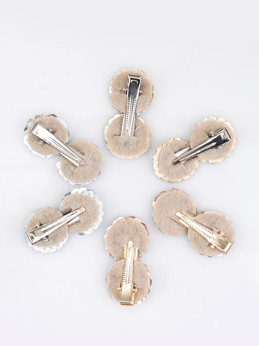 Choko Set of 6 Alligator Sequin Hairclips - Sparkling Circles - Gold, Silver