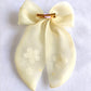 Choko Lemony Organza Bow Alligator Hairclip - Cotton Flower and Pearl Embellishments