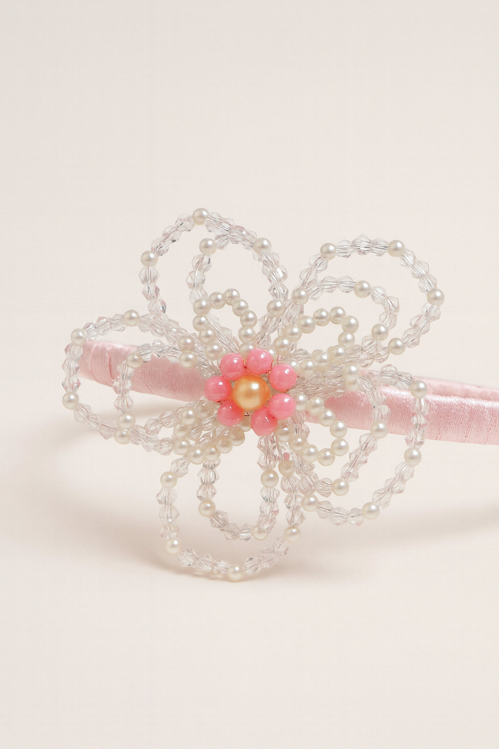 Choko Blue Floral Beaded Hairband with Pearls - Pink, Off White