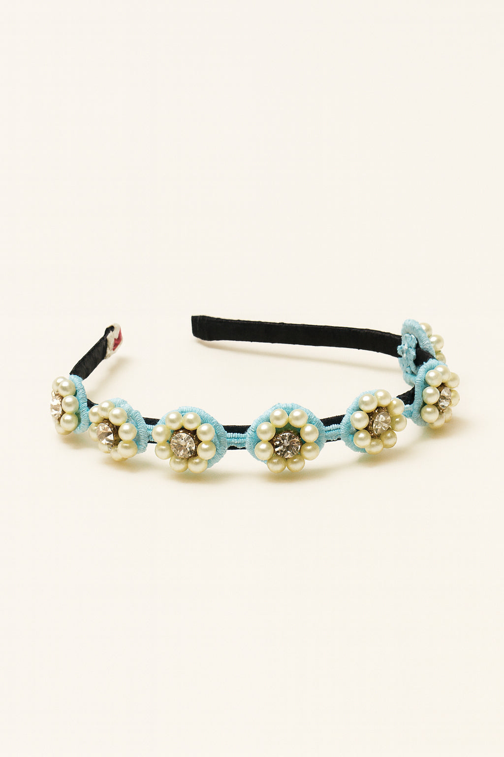 Choko Beaded Floral Pearl Hairband Hair Accessory with Rhinestones and Flowers for Girls - Blue