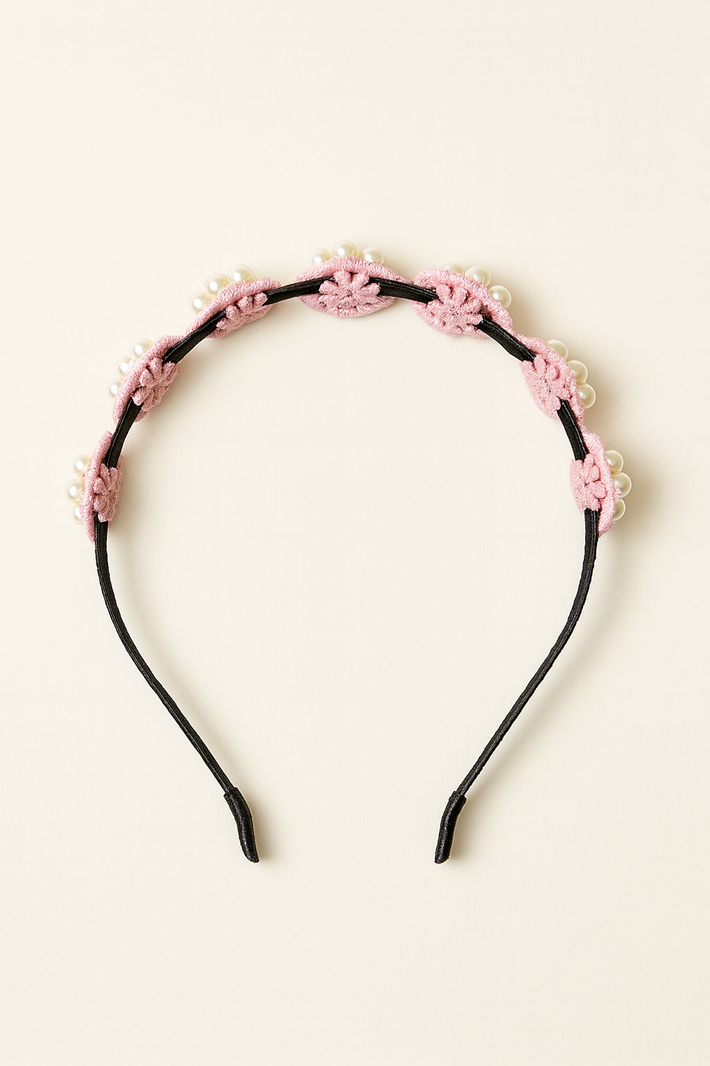 Choko Beaded Floral Pearl Hairband with Pearly Flowers and Elegant Touch for Girls - Light Pink
