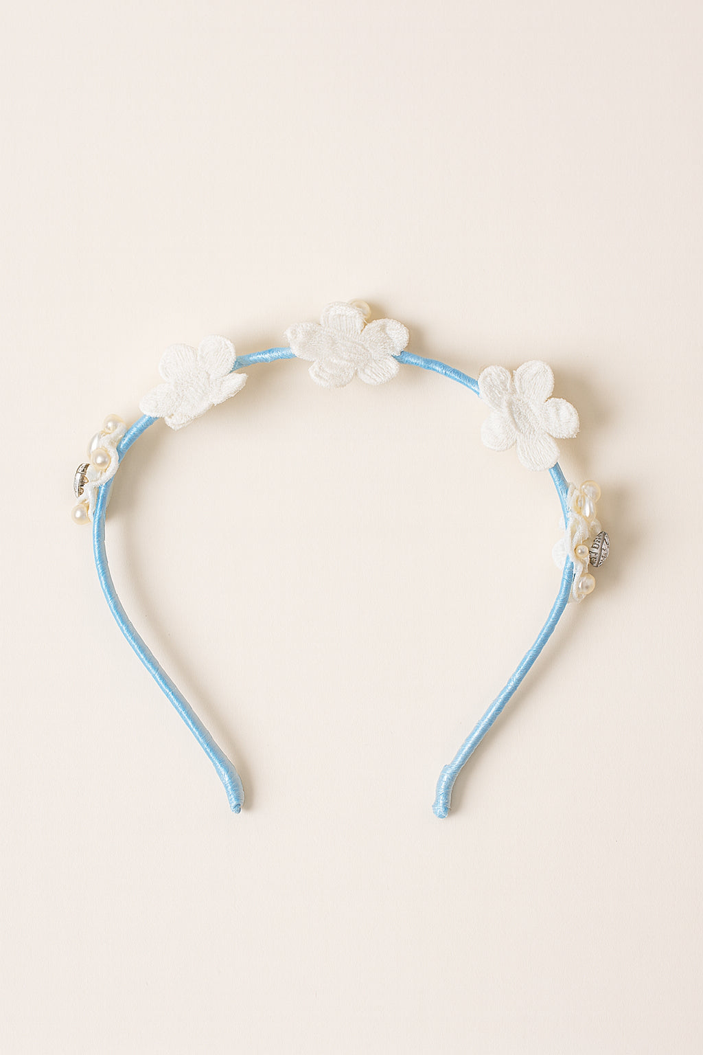 Choko Floral Beaded Hairband with Garden-Inspired Beads and Soft Hue for Girls - Light Blue