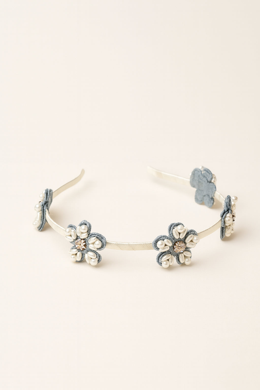 Choko Beaded Floral Hairband with Rustic Floral Beads and Versatile Style for Girls - Denim Blue