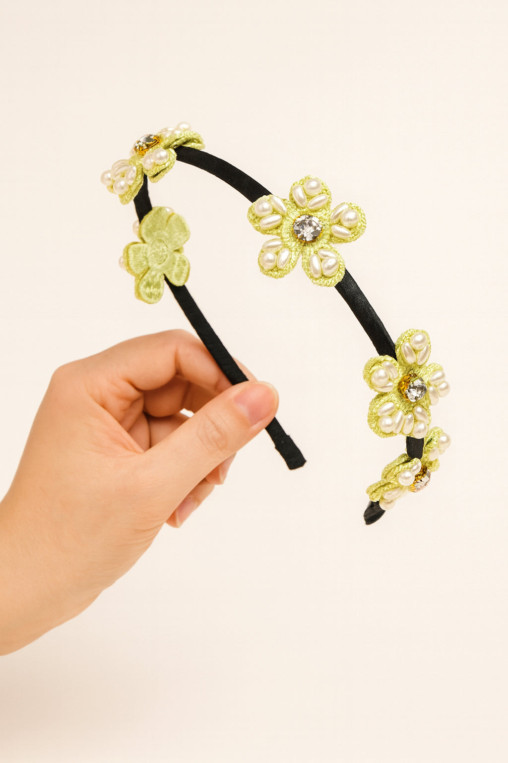 Choko Beaded Floral Hairband Hair Accessory with Pearly Details & Spring Charm for Girls - Green