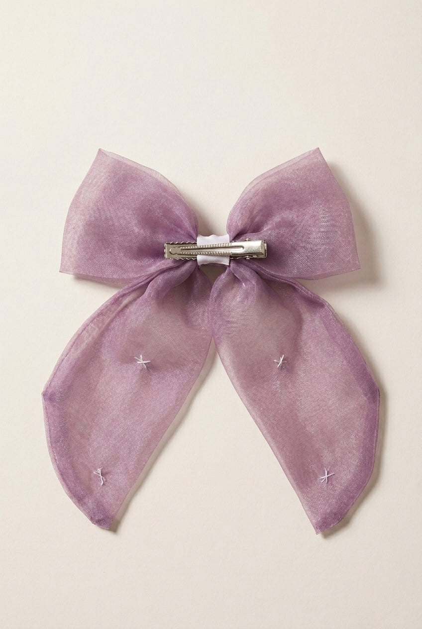 Choko Pearl Studded Bow Hairclip Chiffon with Elegant Pearl Embellishments for Girls - Lavender
