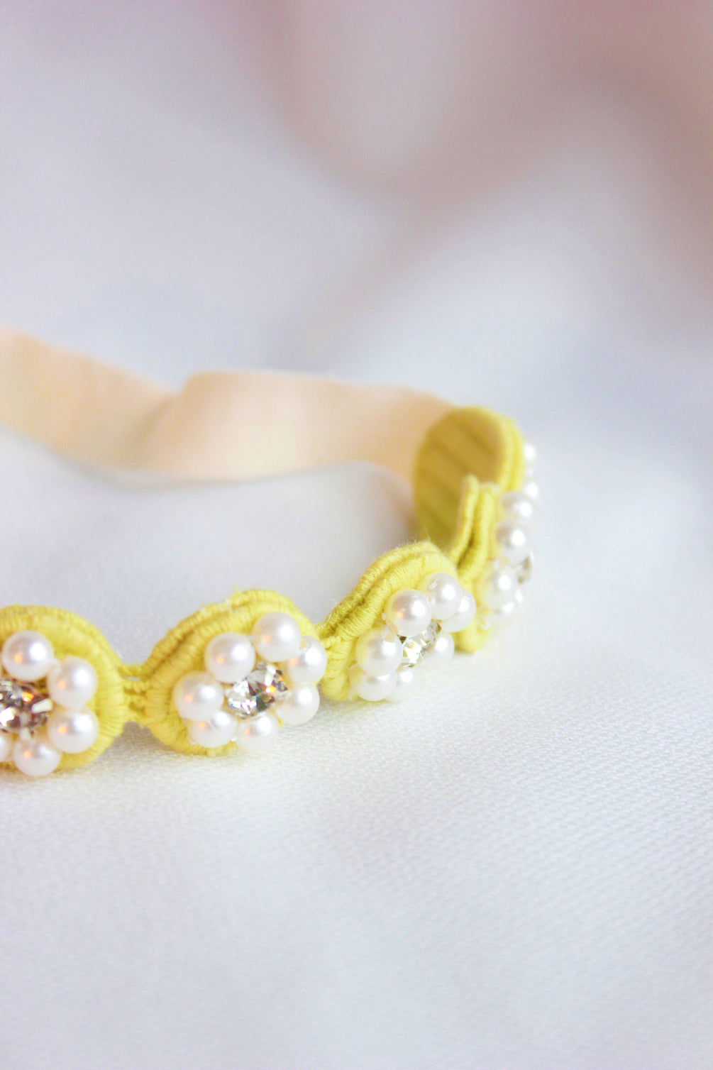 Choko Pearl Flower Detailing Headband - Yellow