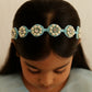 Choko Beaded Floral Pearl Hairband Hair Accessory with Rhinestones and Flowers for Girls - Blue