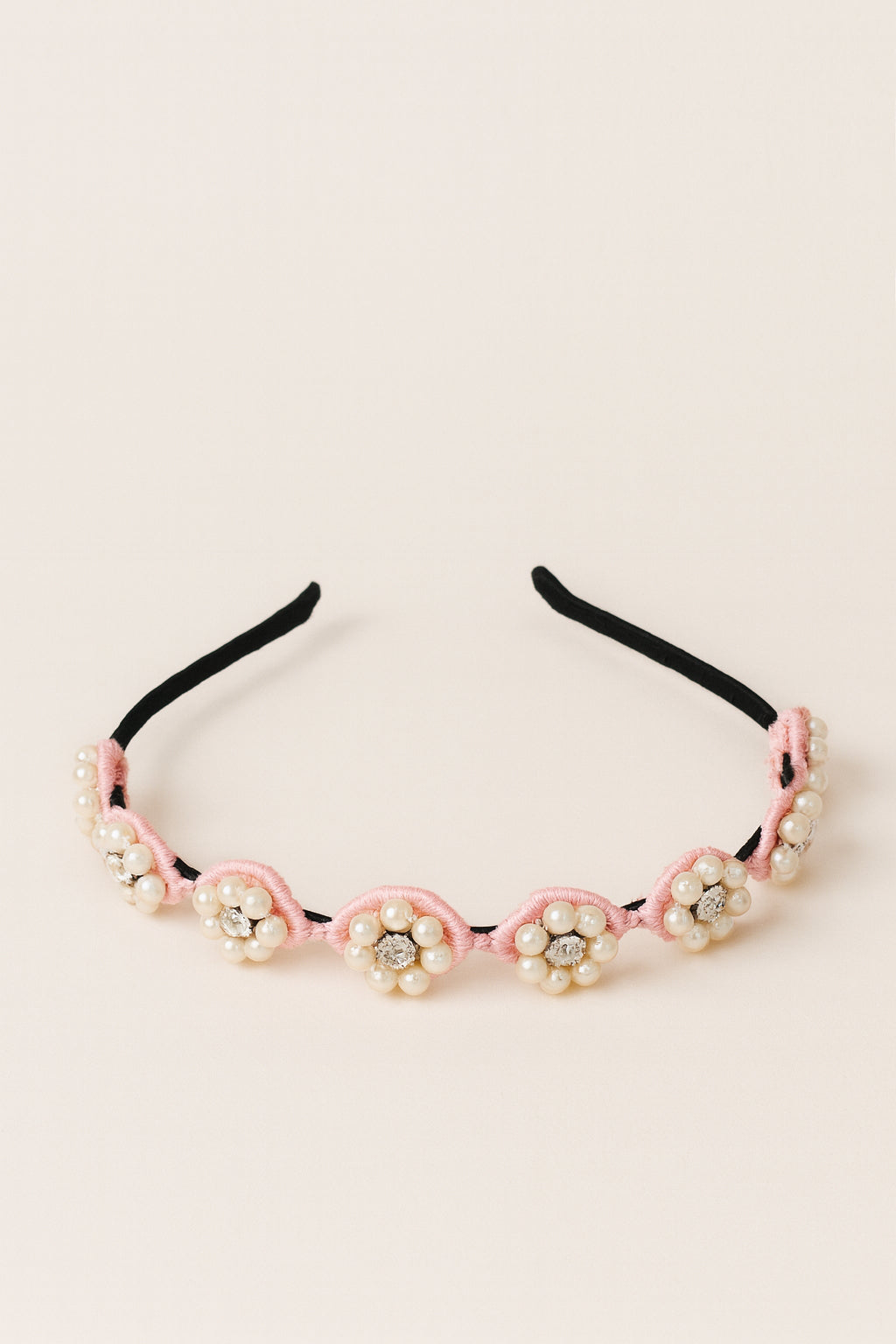Choko Beaded Floral Pearl Hairband with Pearly Flowers and Elegant Touch for Girls - Light Pink
