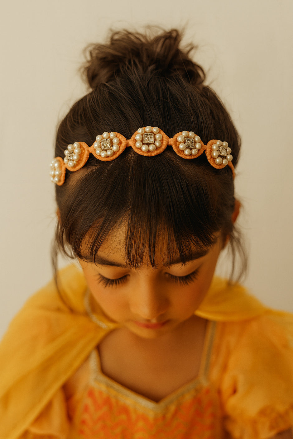 Choko Beaded Floral Pearl Hairband Hair Accessory with Pearls and Flowers for Girls - Pink