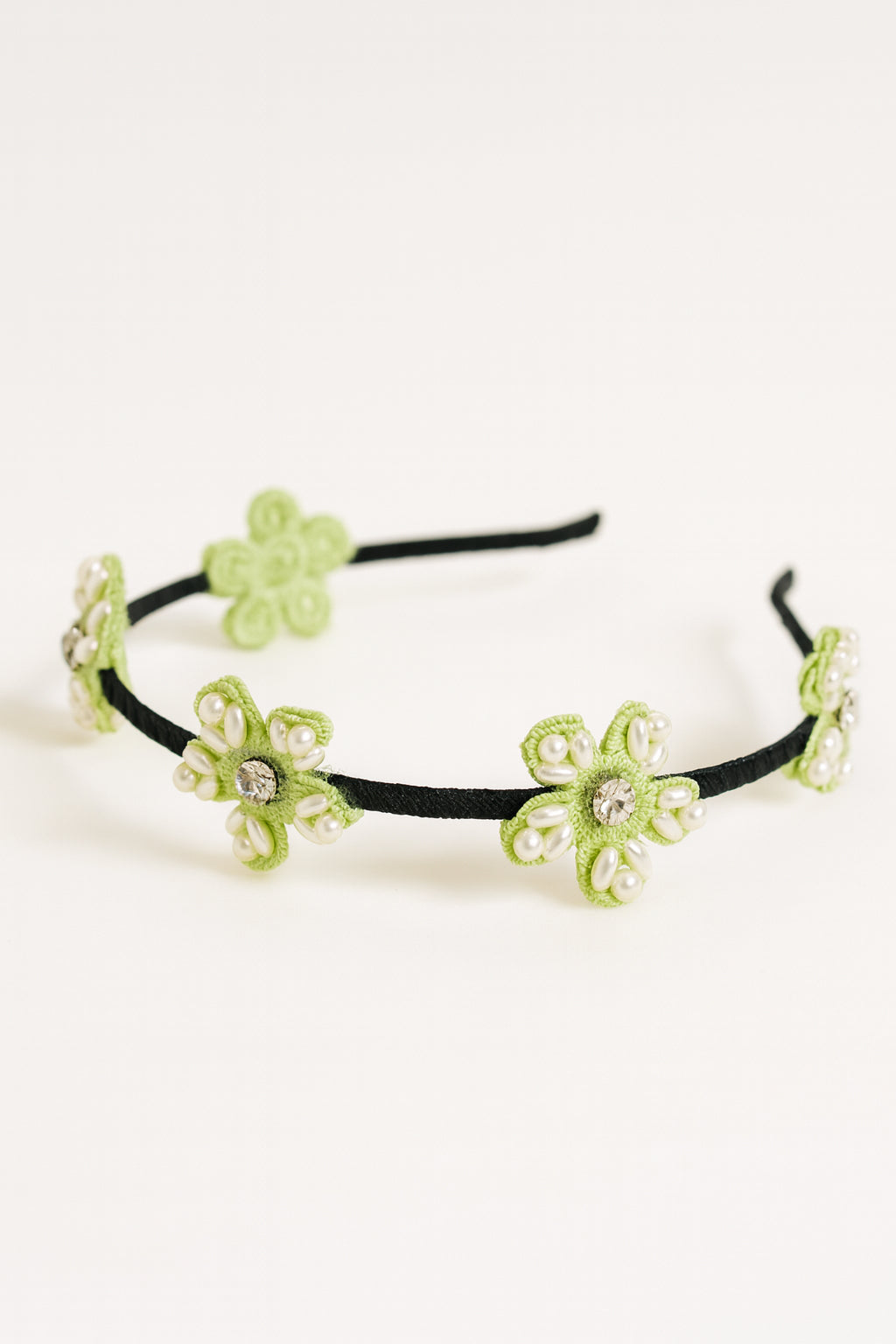 Choko Beaded Floral Hairband Hair Accessory with Pearly Details & Spring Charm for Girls - Green