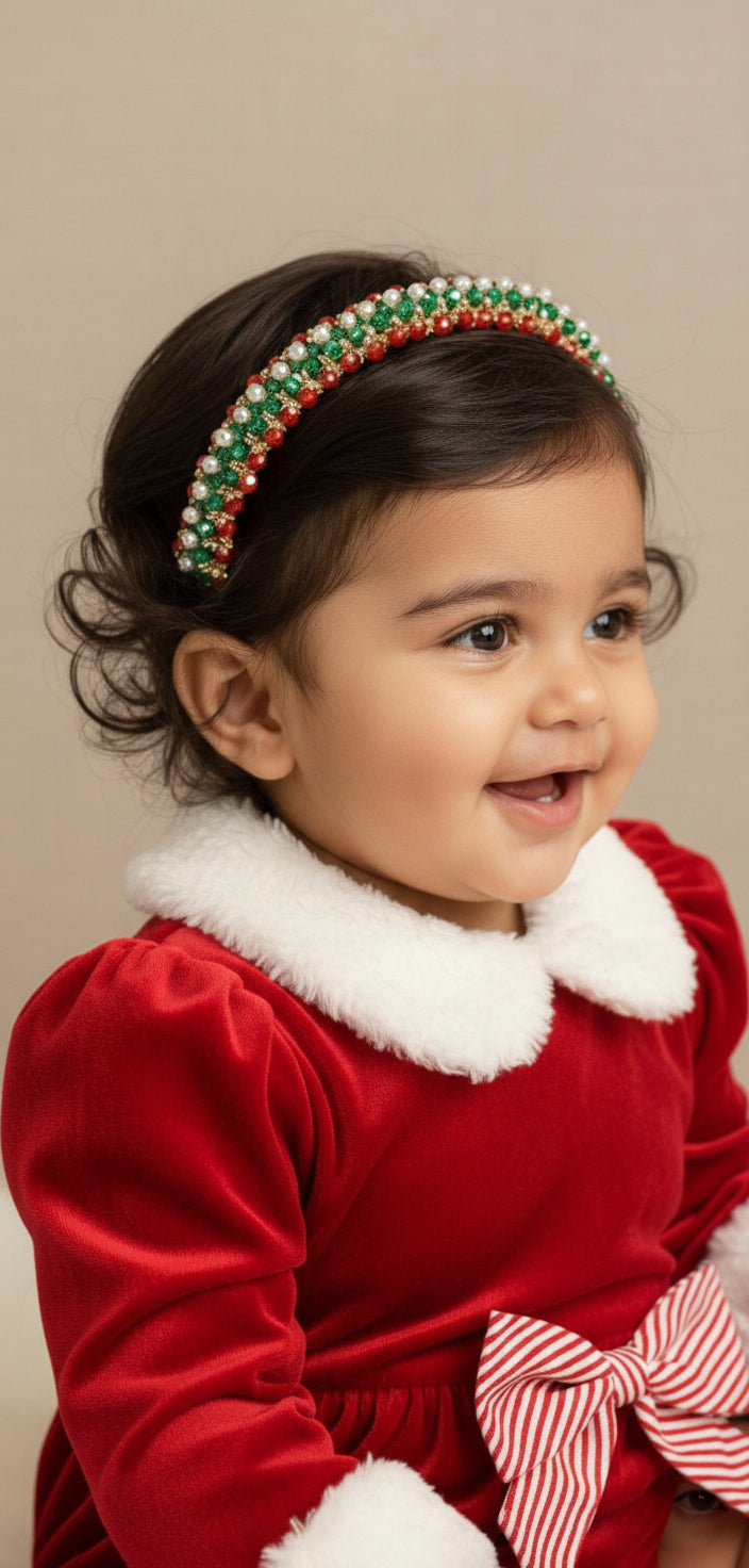 Choko Girls Beaded Headband with Tricolour Beads & Pearl Accents -Multicolour | Festive Kids Accessory