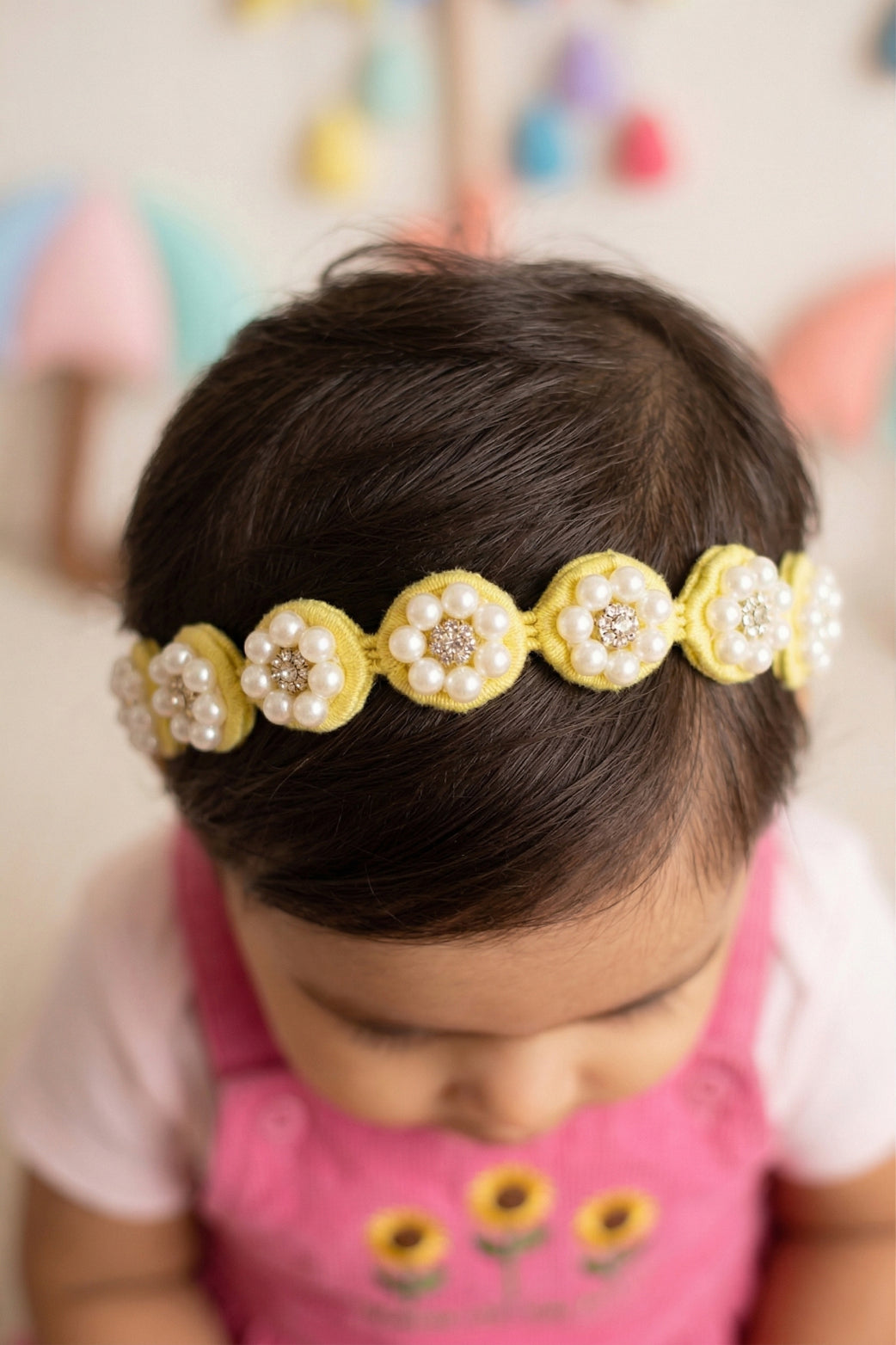 Choko Pearl Flower Detailing Headband - Yellow