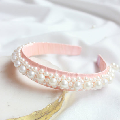 Choko Pearl Embellished Hairband for Girls | Elegant Party & Occasion Headband | Peach