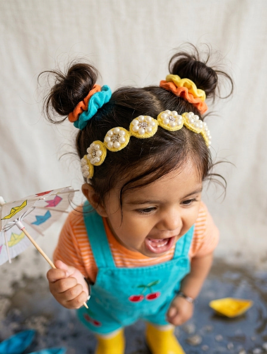 Choko Pearl Flower Detailing Headband - Yellow