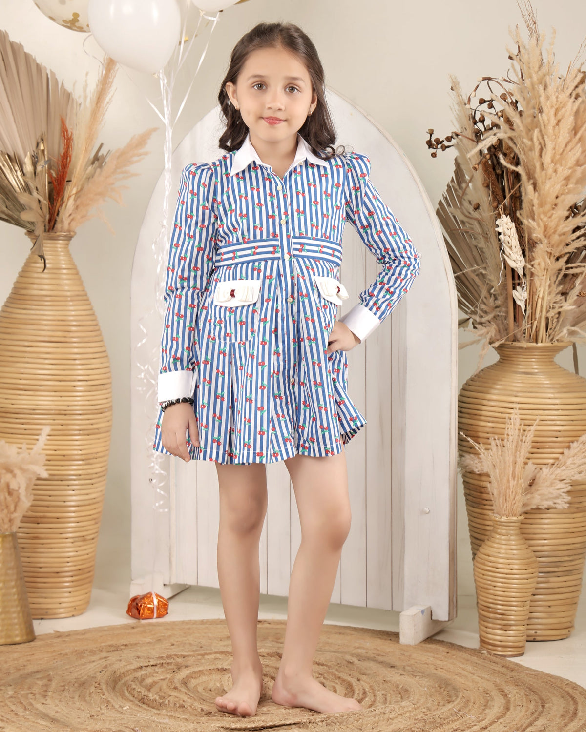 Blue Stripes Full Sleeves Dress