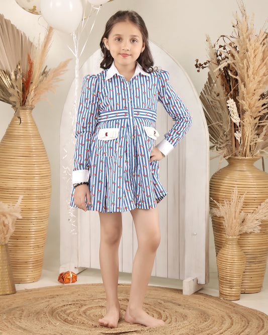 Blue Stripes Full Sleeves Dress