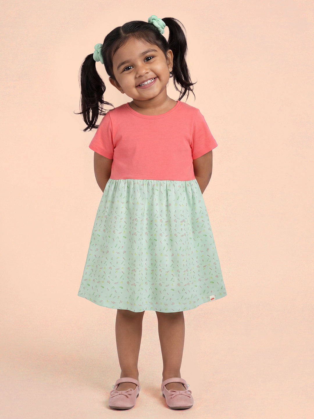 Floral Fun Super Soft Dress for Girls (Pink and Green)