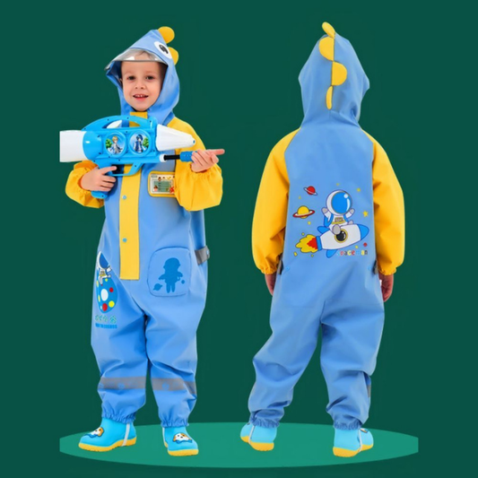 Blue & Yellow Space Full Jumpsuit Style Raincoat for Toddlers and Kids