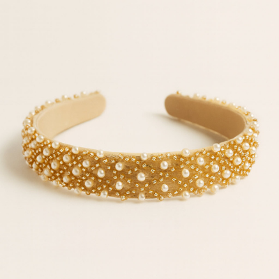 Choko Pearl Embellished Hair Band for Girls with Soft Gold Base for Festive & Party Wear
