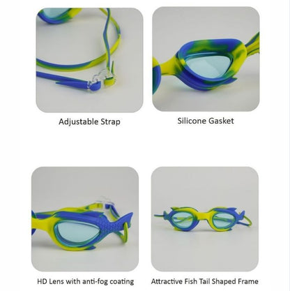 Yellow & Blue Fishtail Designed Frame, Anti-Fog UV Protection Leakproof Design Swim Goggles for Kids, 3 years - 8 years