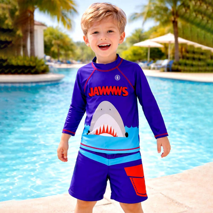 Jawws Shark, 2pcs Tshirt and shorts set, Toddlers & Kids Swimwear with Free Wash Bag & Free Swim Detergent