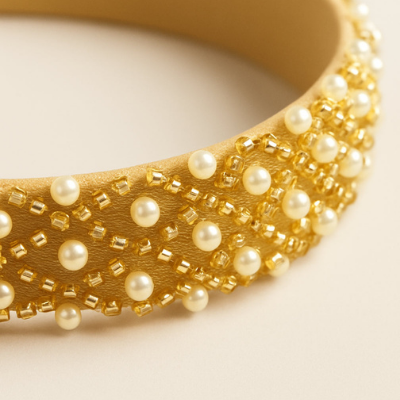 Choko Pearl Embellished Hair Band for Girls with Soft Gold Base for Festive & Party Wear
