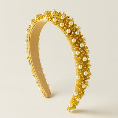 Choko Pearl Embellished Hair Band for Girls with Soft Gold Base for Festive & Party Wear