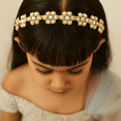 Choko Pearl Floral Embellished Hairband for Girls Elegant Festive and Party Wear