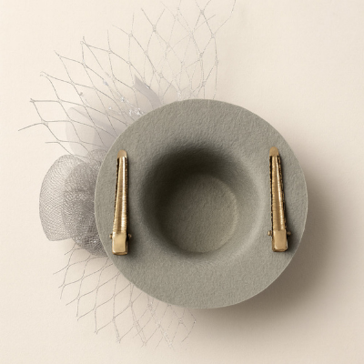 Choko Floral Mesh Rose Hat Alligator Hair Clip in Grey for Girls Elegant Party Wear Style